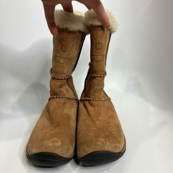 Merrell Encore peak caramel suede boots fur lined women’s size 7.5 - Picture 2 of 9